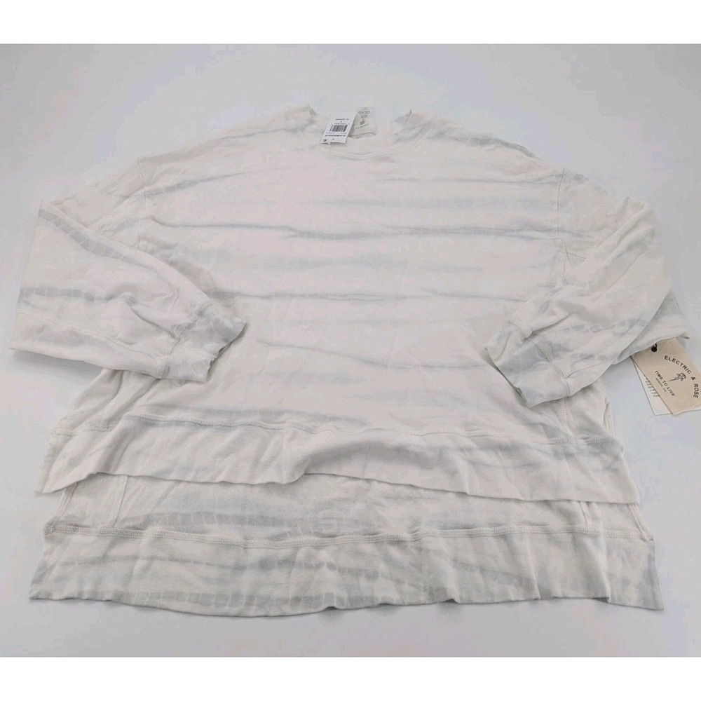 Electric & Rose Womens‎ Niel Sweatshirt Sz Small White Grey Tie Dye Striped NWT